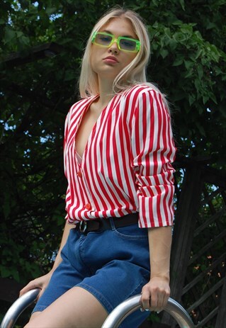 VINTAGE 80'S BAGGY SUMMER STRIPPED FESTIVAL BLOUSE SHIRT