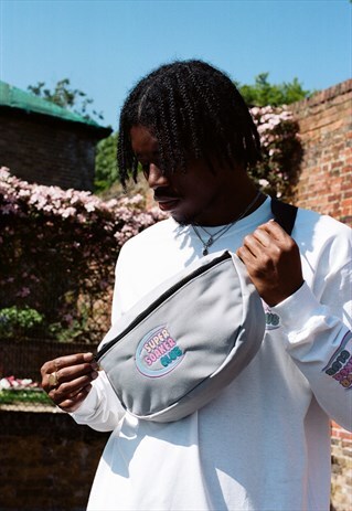 DREAM BUT DO NOT SLEEP GREY BUM BAG SUPER SOAKER EMBROIDERY