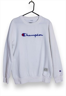 Vintage Champion Sweatshirt White Embroidered Spell Out Mens