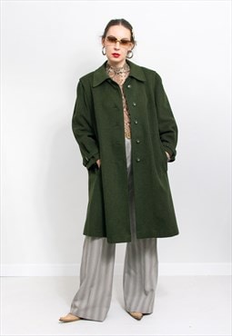 Trachten wool coat Vintage Loden green overcoat women XXL