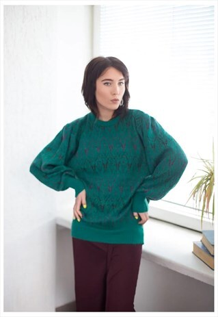 VINTAGE 80'S KNITTED GREEN SHIMMERING JUMPER