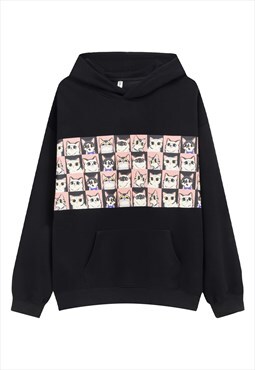 Cat hoodie kitten print pullover anime top cartoon jumper