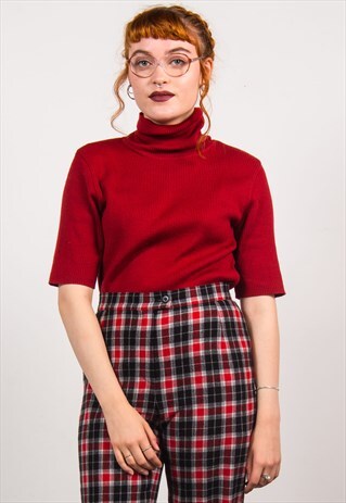 VINTAGE 90'S RED RIBBED TURTLE NECK TOP