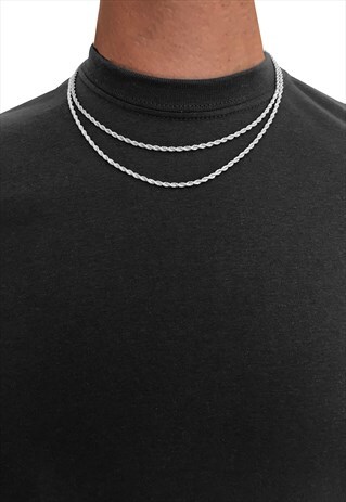 2 PACK 18" ROPE TWIST SNAKE NECKLACE CHAIN - SILVER