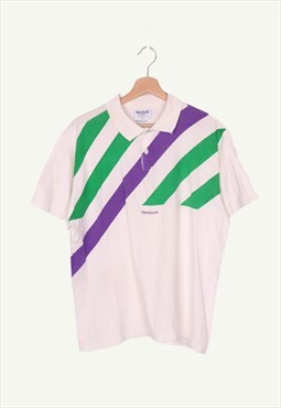 Vintage Reebok Sporty Embroidered Logo Striped Polo Shirt
