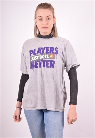 NIKE WOMENS VINTAGE T-SHIRT TOP MEDIUM GREY 90S
