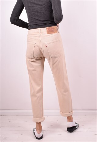 LEVI'S 501 WOMENS VINTAGE JEANS W30 L30 BEIGE 90'S