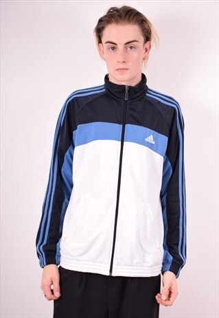 ADIDAS MENS VINTAGE TRACKSUIT TOP JACKET LARGE WHITE 90S