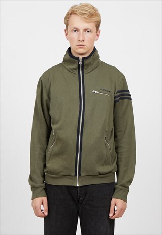 VINTAGE KHAKI GREEN ADIDAS ZIP TRACK JACKET