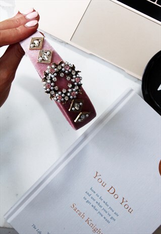 PINK VELVET PEARL BEADED ALICE BAND