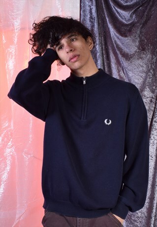 VINTAGE FRED PERRY NAVY KNITTED JUMPER