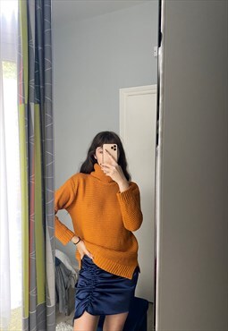 Vintage Knitted Orange Turtleneck Y2K Jumper Long Sleeve