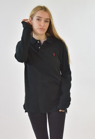 VINTAGE BLACK RALPH LAUREN LONG SLEEVE POLO SHIRT