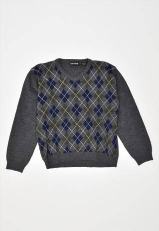 VINTAGE 80'S TIMBERLAND JUMPER SWEATER ARGYLE/DIAMONDS GREY