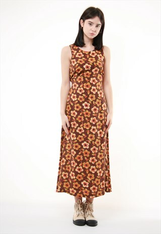 90S VINTAGE RARE FLORAL MAXI GRUNGE SLEEVELESS DRESS 338