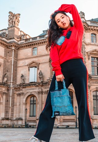 JUST HARRY MINI TOTE BAG IN REWORKED PATCHWORK DENIM