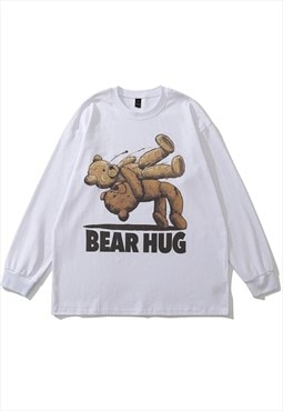 Teddy t-shirt punk bear hug print tee retro top in white 