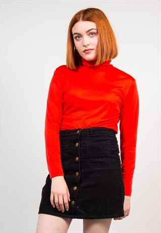 VINTAGE 70'S RED ROLL NECK LONG SLEEVE TOP