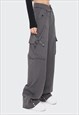 HIGH WAIST PARACHUTE JOGGERS CARGO POCKET PANTS IN GREY