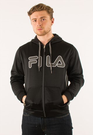 VINTAGE BLACK FILA SPELLOUT FULL ZIP HOODIE PULLOVER