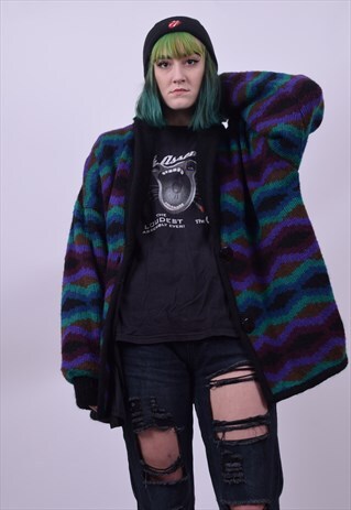 VINTAGE 80'S CRAZY PRINT OVERSIZED GRANNY CARDIGAN X LARGE