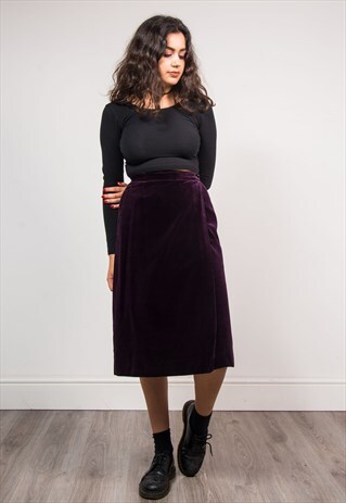 90'S VINTAGE DEEP PURPLE MIDI WRAP AROUND SKIRT
