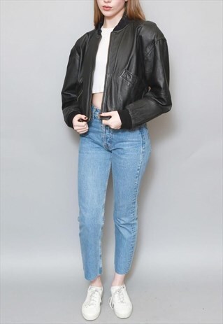 VINTAGE 1980'S PUFFY LEATHER BOMBER JACKET