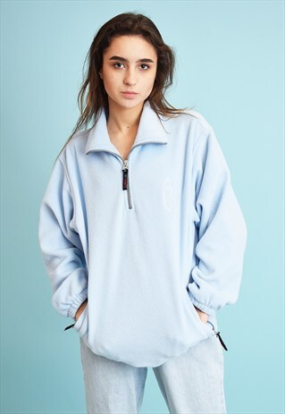 90'S RETRO EGGSHELL BLUE FLEECE SPORTS WINTER SWEATSHIRT