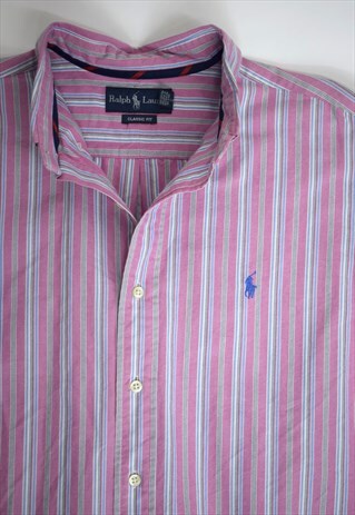 VINTAGE 90S POLO RALPH LAUREN PINK BLUE STRIPE SHIRT