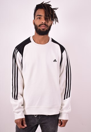 ADIDAS MENS VINTAGE SWEATSHIRT JUMPER LARGE WHITE 90S