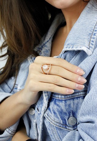 ROSE GOLD DIAMANTE PINK STONE STATEMENT RING