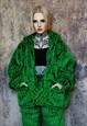 LUXURY FAUX FUR JACKET CHECK FLEECE FESTIVAL BOMBER IN GREEN