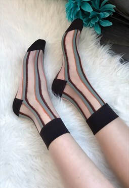 Sheer Striped Ankle Socks