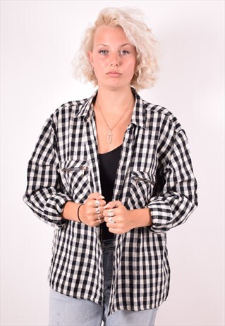 WOMENS VINTAGE SHIRT XL BLACK CHECK 90S