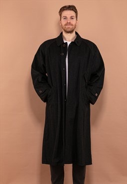 Vintage 80's Men Wool Long Coat in Dark Grey