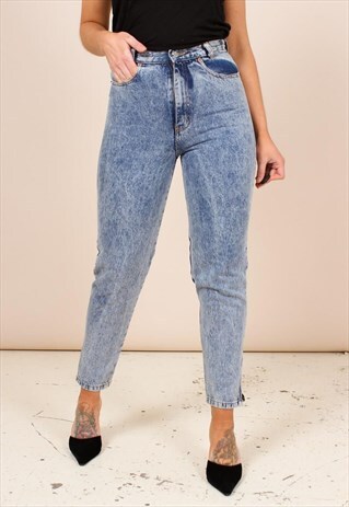 VINTAGE 90S HIGH WAISTED ACID WASH MOM JEANS W28L29