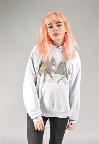VINTAGE GREY BIRD WATCHERS SWEATER