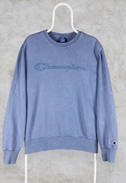 Vintage Champion Sweatshirt Blue Embroidered Spell Out Mens 