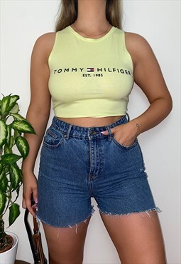 Reworked Tommy Hilfiger Yellow Spell Out Crop Top