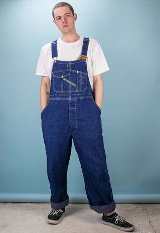 VINTAGE KEY IMPERIAL DUNGAREES OVERALLS DARK WASH BLUE