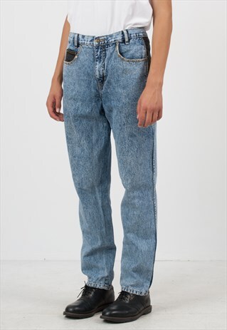 VINTAGE BLUE ACID WASHED DENIM JEANS
