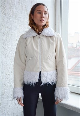 Vintage Authentic Cream Faux Fur Trim DIESEL Jacket