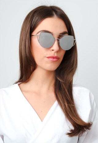 CAT EYE BAR SUNGLASSES - SILVER