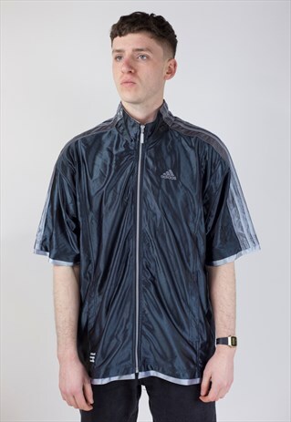 VINTAGE ADIDAS BLACK AND GREY ZIP UP 90S SHORT SLEEVE JACKET