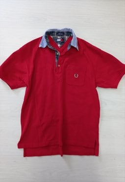 90's Tommy Hilfiger Polo Shirt Red Blue