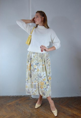 VINTAGE 80'S LIGHT ABSTRACT FLOWER MAXI FESTIVAL SKIRTS 