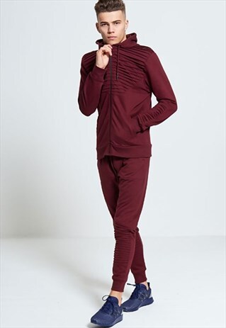 BURGUNDY RIBBED DETAIL LOUNGEWEAR TRACKSUIT