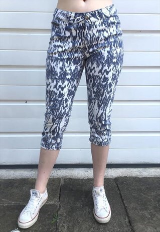 WOMENS LEE BLUE WHITE PATTERNED TIE DYE QUARTER LENGTH JEANS