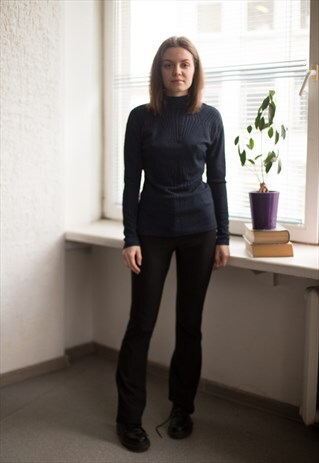 VINTAGE 90'S DARK BLUE OPEN BACK LONG SLEEVED TOP