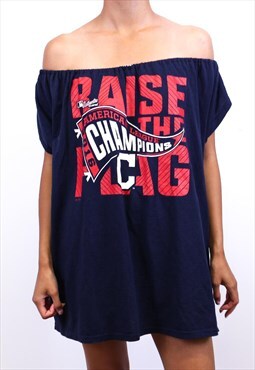 Reworked Majestic MLB T-Shirt Mini Dress Navy With Logos